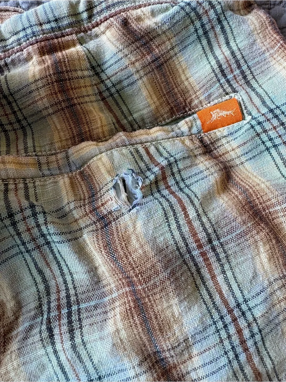 Tommy Bahama Plaid Cotton Linen Shorts - Beige Multi